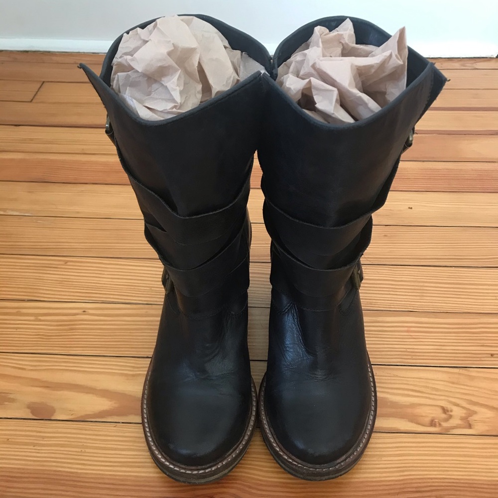 Jeffrey Campbell black leather boots size 6 1/2”
